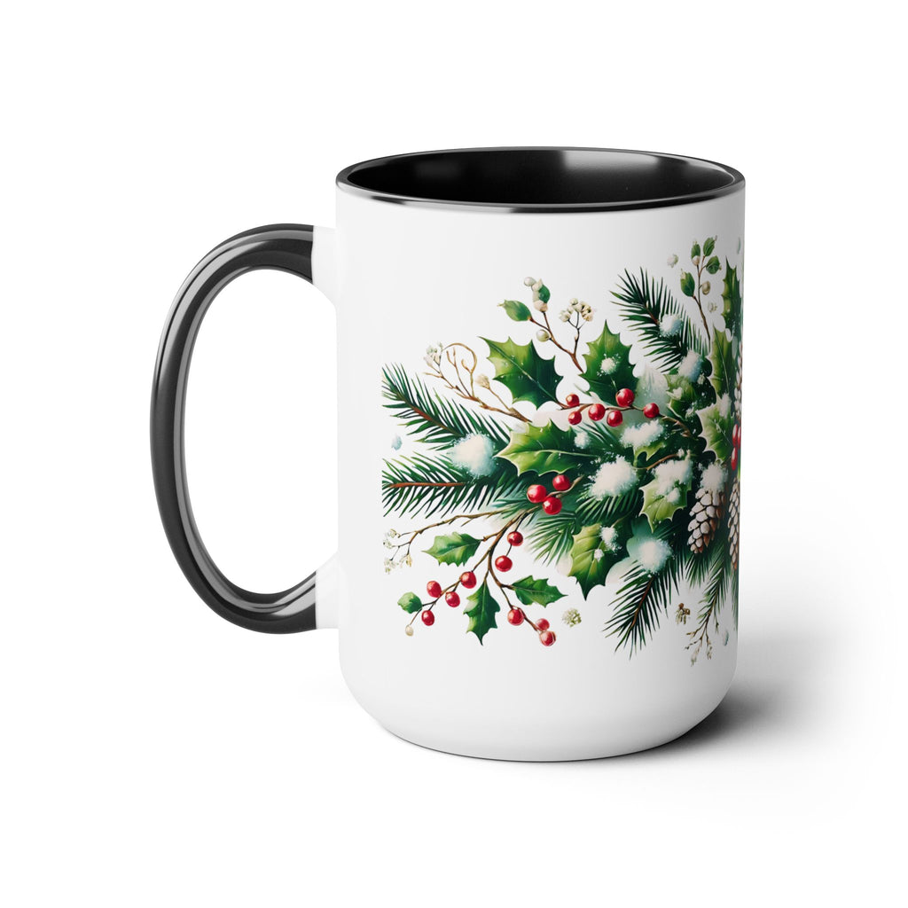 Snowy Garland Coffee Mug, Christmas Wreath Mug, Winter Holiday Ceramic Mug, Festive Garland Drinkware, Holiday Season Classy Mug Gift 15oz