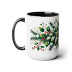 Snowy Garland Coffee Mug, Christmas Wreath Mug, Winter Holiday Ceramic Mug, Festive Garland Drinkware, Holiday Season Classy Mug Gift 15oz