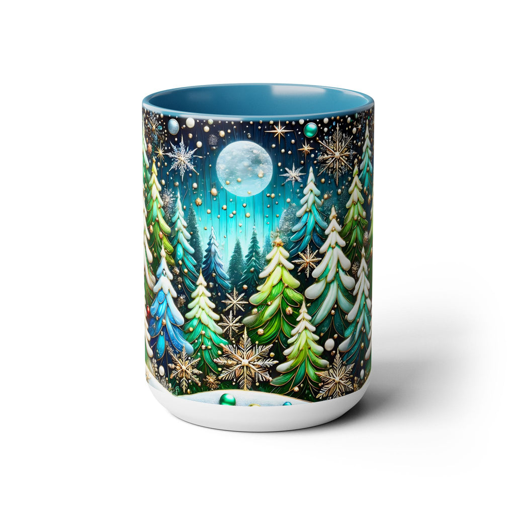 Pine Forest Mug 15oz, Stained Glass Style Coffee Cup, Winter Evergreen Tree Mug, Nature Lover Christmas Gift