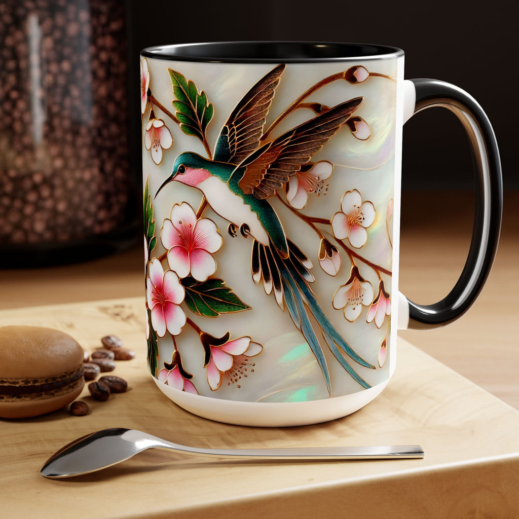 Floral Hummingbird Mug, Nature Lover Coffee Cup, Gift for Her, Cute Bird Mug, Mother Day Gift, Garden Lover Drinkware, Home Decor Cup 15oz