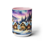Christmas Village Mug, Christmas Mug, Christmas Mountain Mug, Aurora Borealis Mug, Unique Christmas Gift, Lake Mug, Vintage Style Mug 15oz