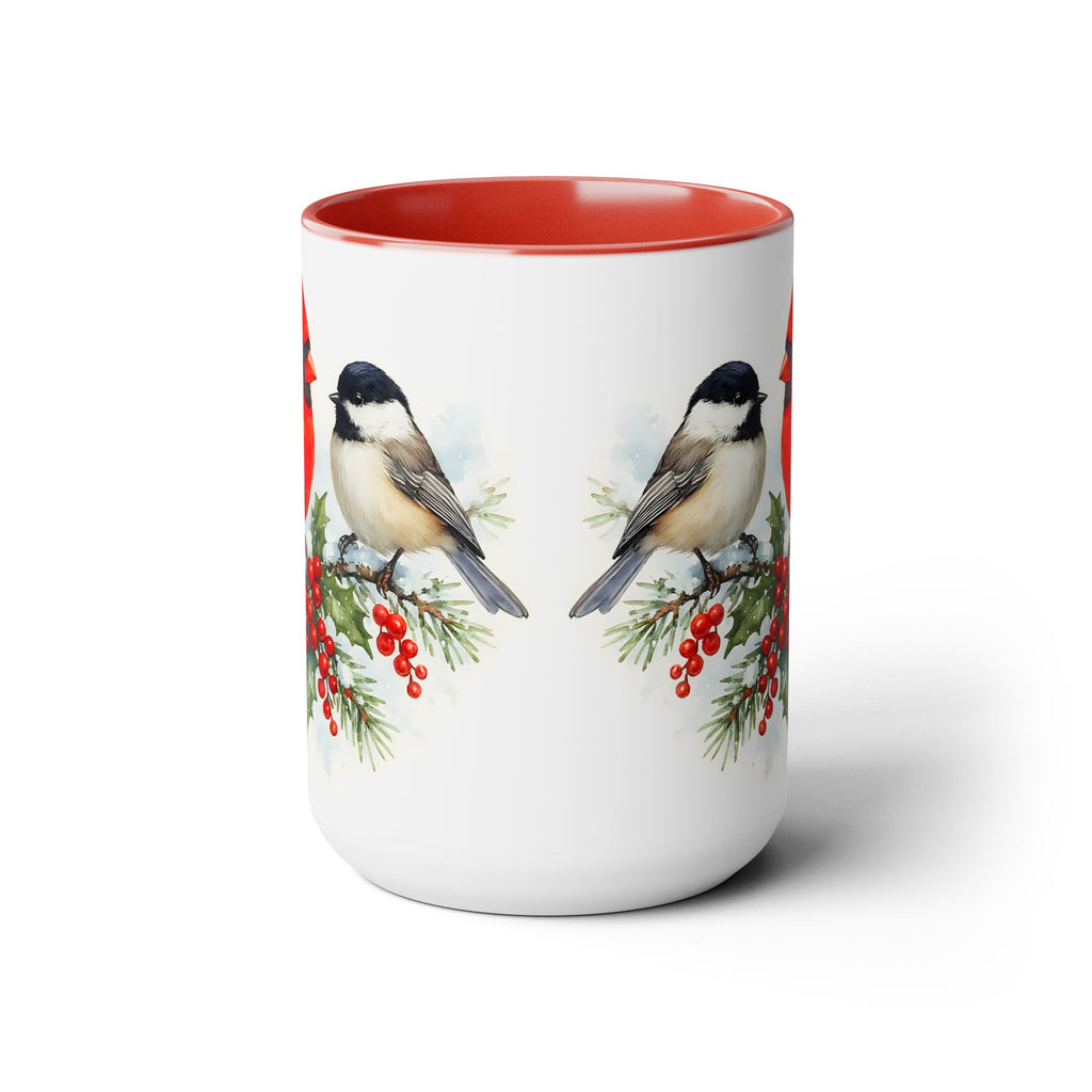 Cardinal Chickadee Mug, Birds on Snowy Branch Mug, Birds Retro Christmas Mug, Winter Mug, Christmas Kitchen Decor Mug, Birds Lover Mug 15oz
