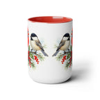 Cardinal Chickadee Mug, Birds on Snowy Branch Mug, Birds Retro Christmas Mug, Winter Mug, Christmas Kitchen Decor Mug, Birds Lover Mug 15oz