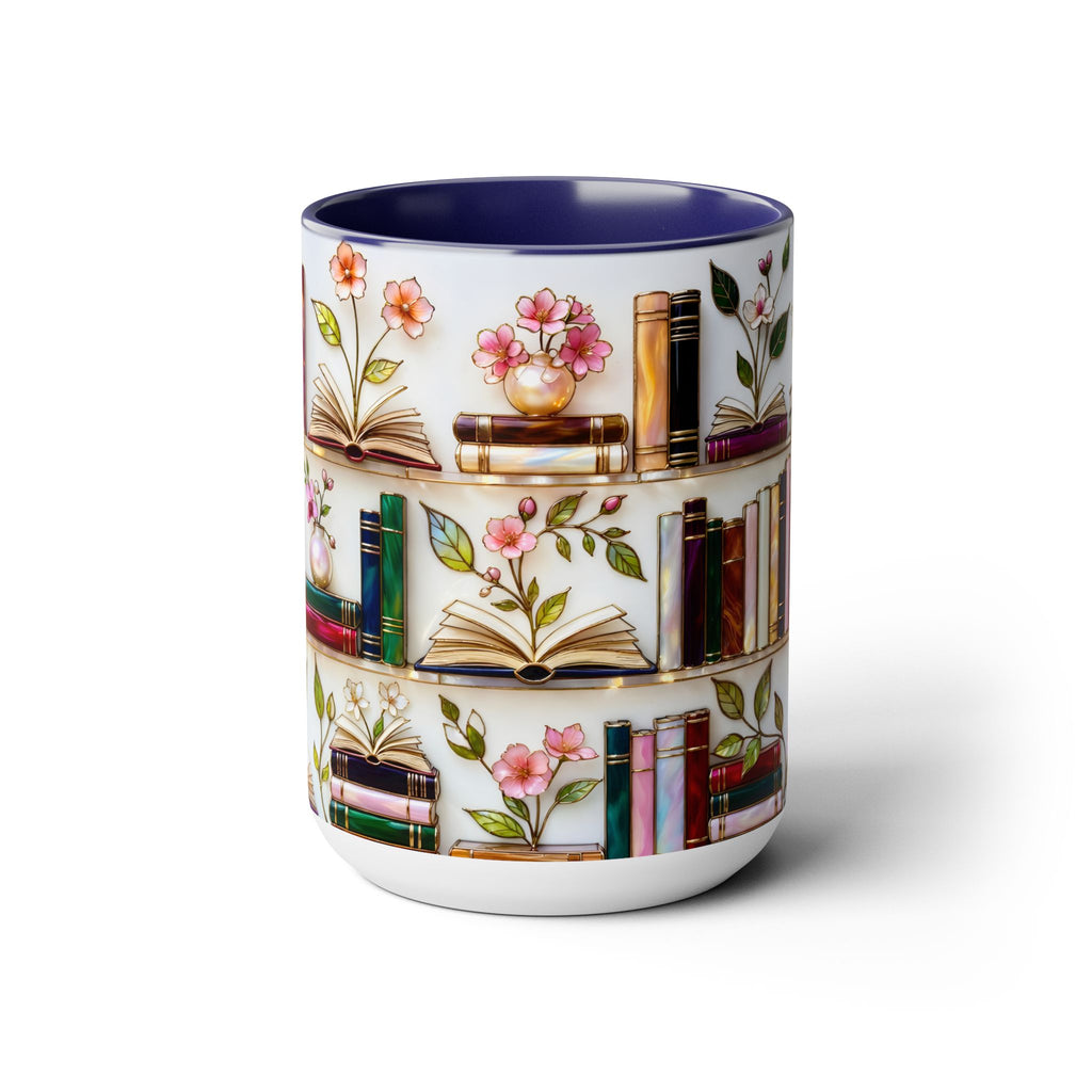 Stained Glass Bookshelf Mug, Book Lover Gift, Floral Bookish Cup, Library Aesthetic Mug, Ceramic Accent Mug, Reader Gift, Cozy Book Mug