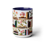 Stained Glass Bookshelf Mug, Book Lover Gift, Floral Bookish Cup, Library Aesthetic Mug, Ceramic Accent Mug, Reader Gift, Cozy Book Mug