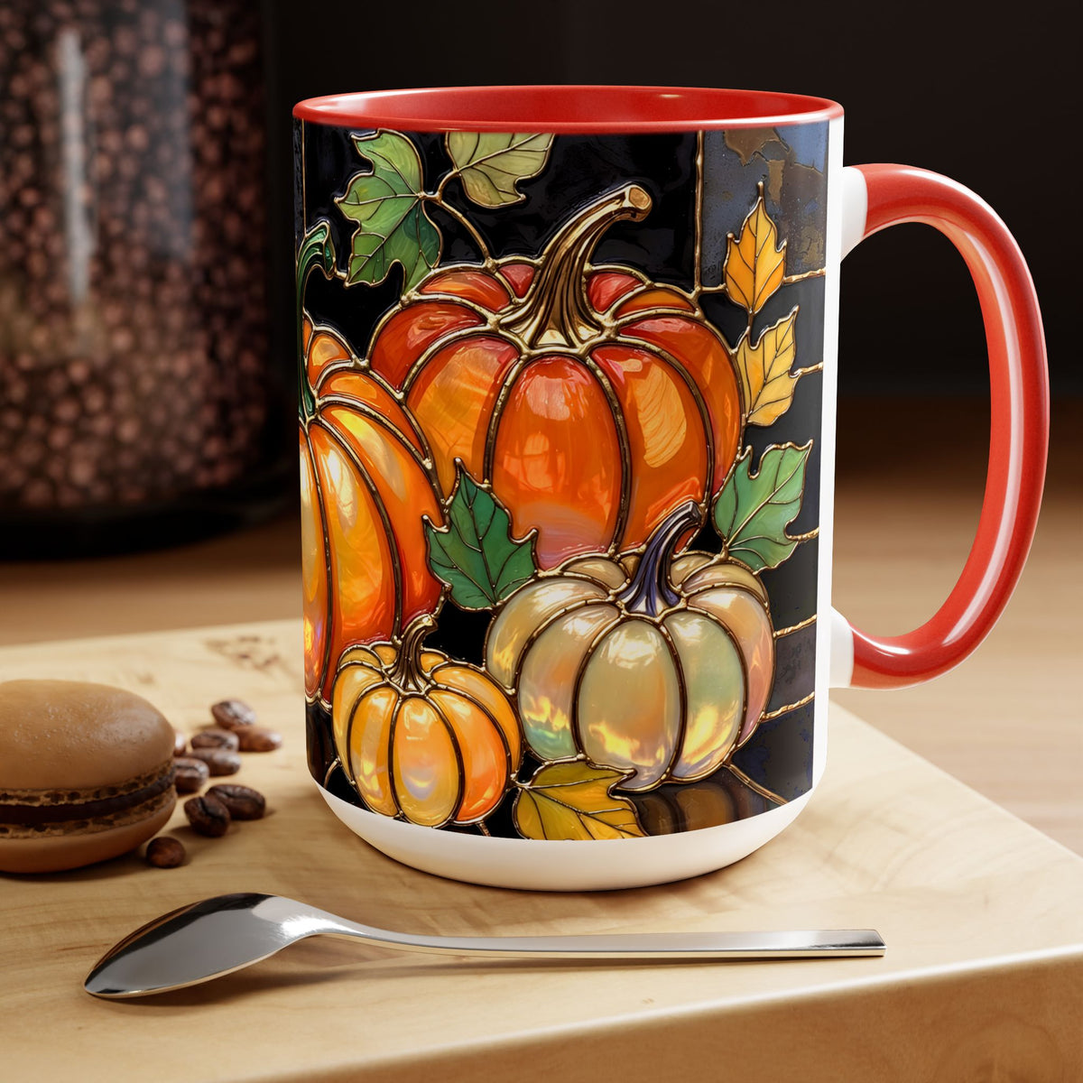 Pumpkin Mug, Fall Coffee Mug, Autumn Pumpkin Cup, Stained Glass Pumpkin Mug, Cozy Fall Gift, Thanksgiving Mug, Halloween Mug