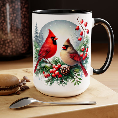 Cardinal Christmas Mug, Bird on Snowy Branch Mug, Bird Retro Christmas Mug, Cottagecore Mug, Christmas Cardinal Pair Mug, Christmas Mug 15oz
