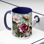 Stained Glass Style Floral Mug, 15 oz, Pink, Purple & Peach Wildflowers Cup