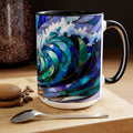 Stained Glass Style Ocean Wave Mug, Colorful Coastal Coffee Cup, Beach Sunrise Ceramic, Ocean Lover Gift Cup 15oz
