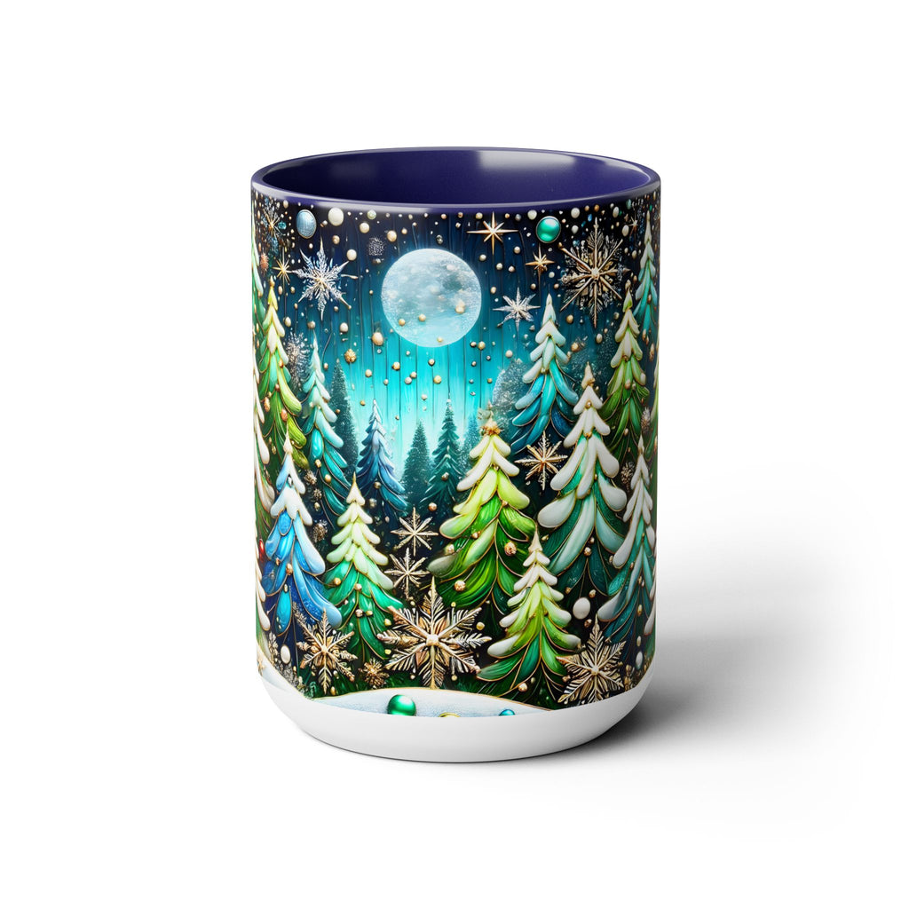 Pine Forest Mug 15oz, Stained Glass Style Coffee Cup, Winter Evergreen Tree Mug, Nature Lover Christmas Gift