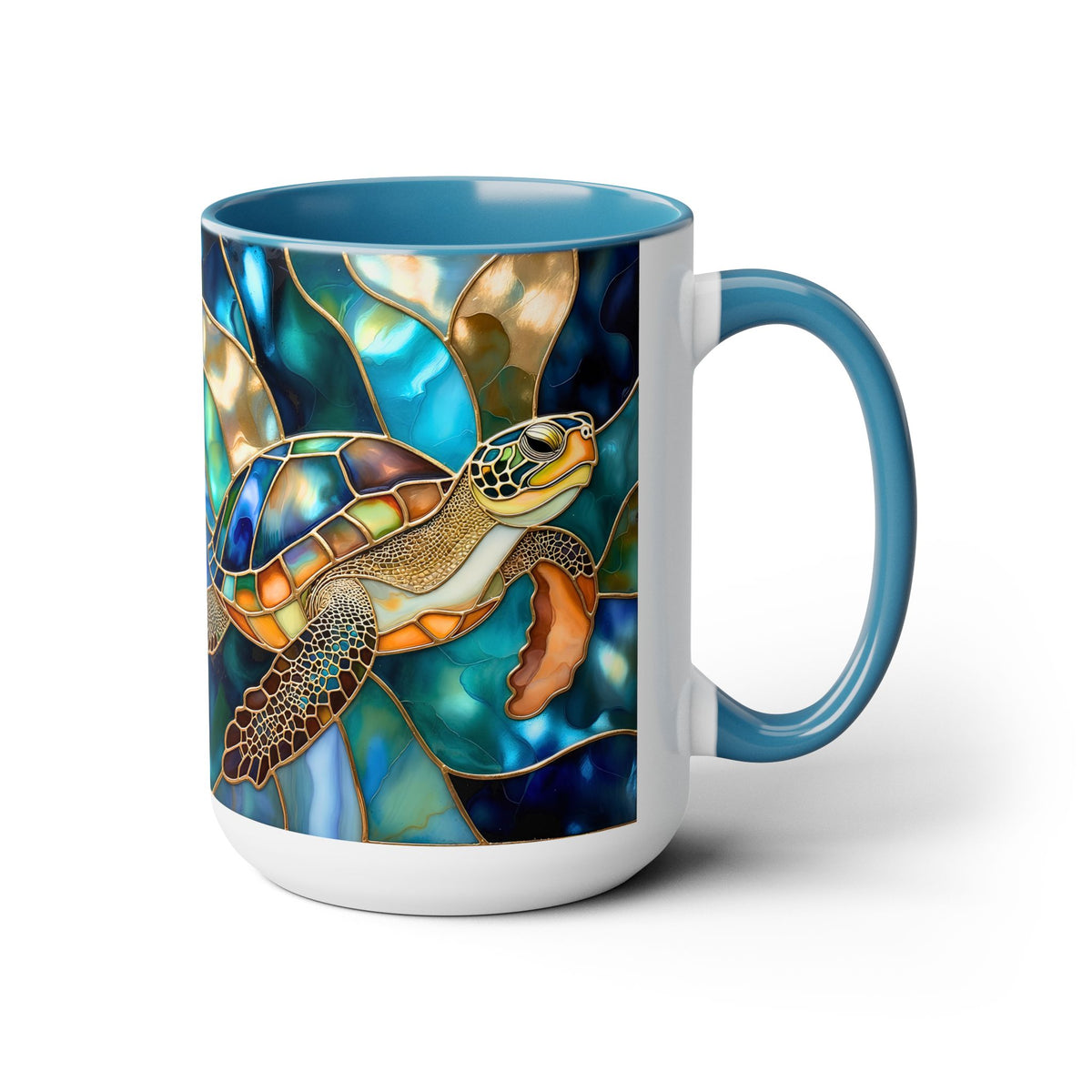 Sea Turtle Mug, Stained Glass Style | Ocean Coffee Cup, Ocean Lover Cup 15oz