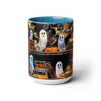 Halloween Ghost Bookshelf Mug, Cute Ghost Coffee Mug, Book Lover Gift, Spooky Books Mug, Fall Mug, Gothic Library Cup, Dark Academia Mug