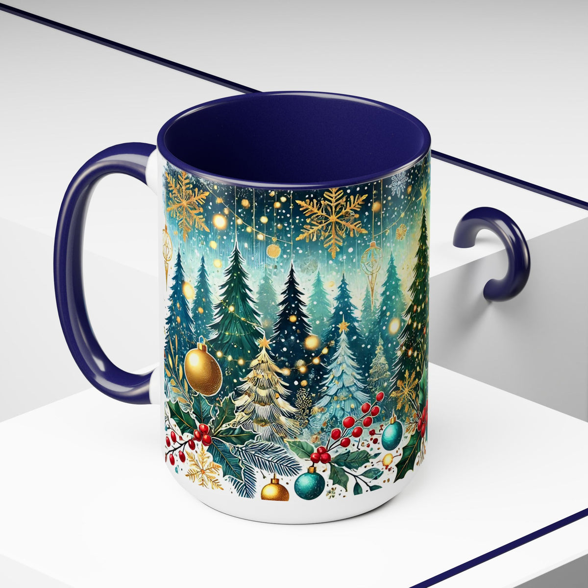 Christmas Mug, Festive Christmas Coffee Mug, Vintage Style Holiday Mug, Classic Christmas Tree Mug, Kitchen Decor Mug, Forest Mug 15oz