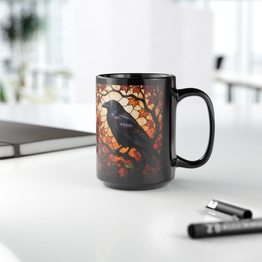 Raven Mug, Stained Glass Crow Coffee Mug, Gothic Raven Mug, Dark Academia Gift, Witchy Fall Mug, Bird Lover Gift, Halloween Cup 11oz, 15oz