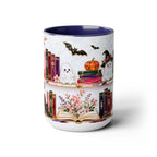 Halloween Ghost Bookshelf Mug, Black Cat Coffee Mug, Book Lover Gift, Witchy Ghost Mug, Spooky Library Cup, Fall Mug, Dark Academia Mug