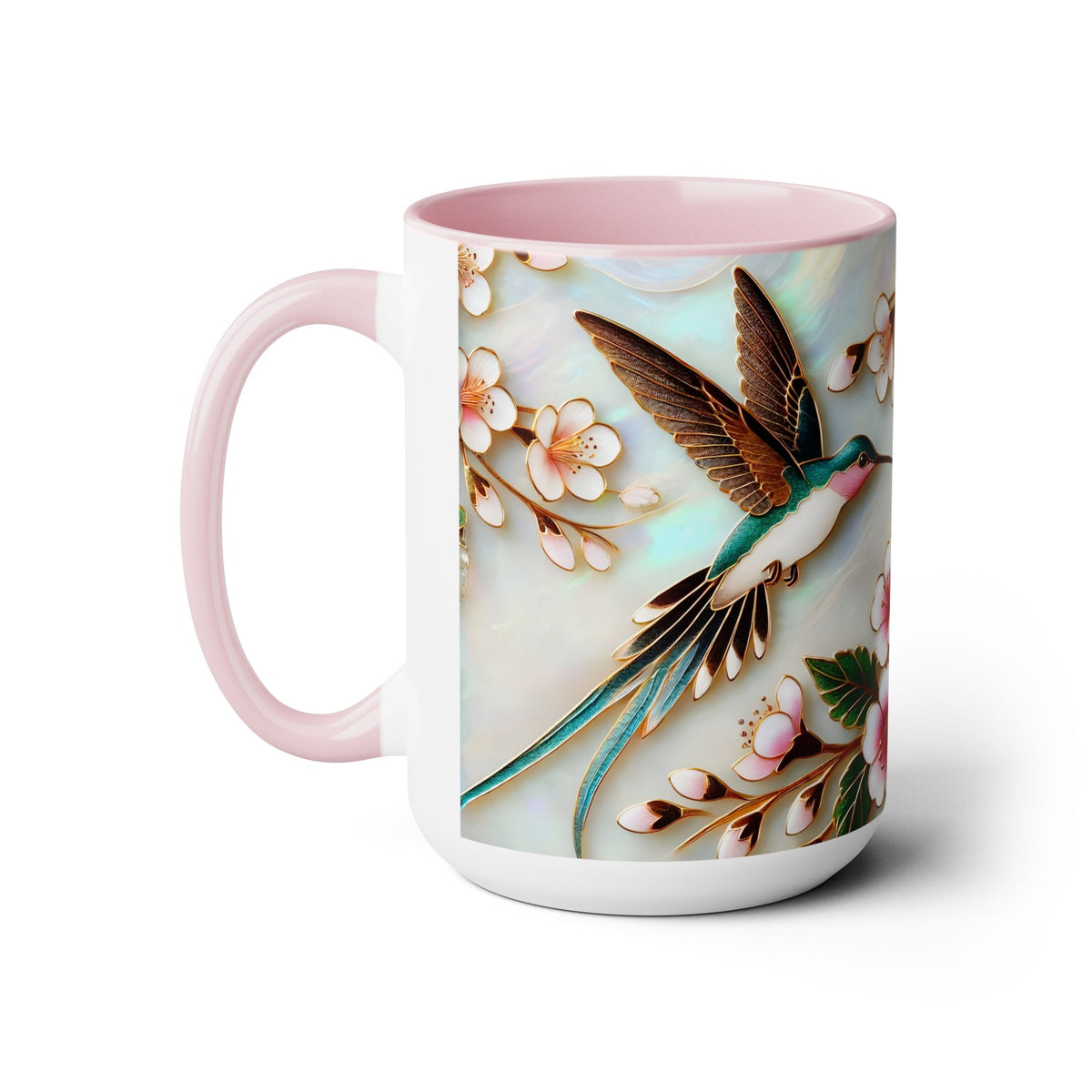 Floral Hummingbird Mug, Nature Lover Coffee Cup, Gift for Her, Cute Bird Mug, Mother Day Gift, Garden Lover Drinkware, Home Decor Cup 15oz