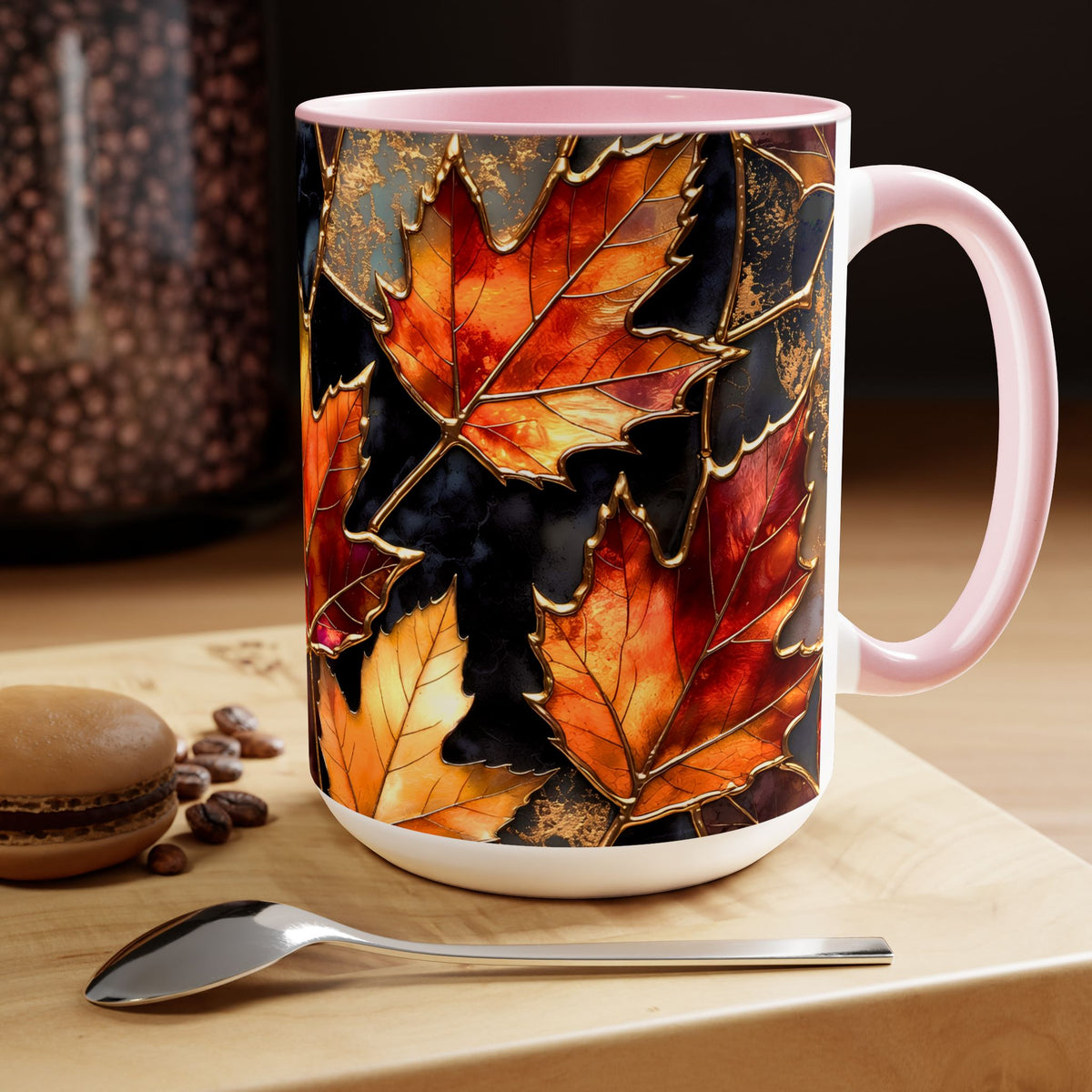 Autumn Leaves Mug, Fall Coffee Mug, Maple Leaf Mug, Stained Glass Style Mug, Thanksgiving Mug, Cozy Fall Gift, Autumn Coffee Cup