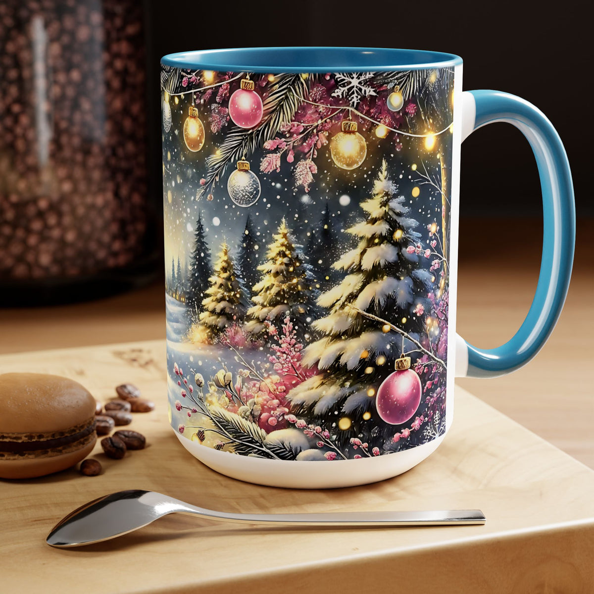 Pink Christmas Tree Coffee Mug, Christmas Kitchen Decor Mug, Retro Christmas Coffee Mug, Pink Christmas Tree Mug, Hot Coco Mug 15oz