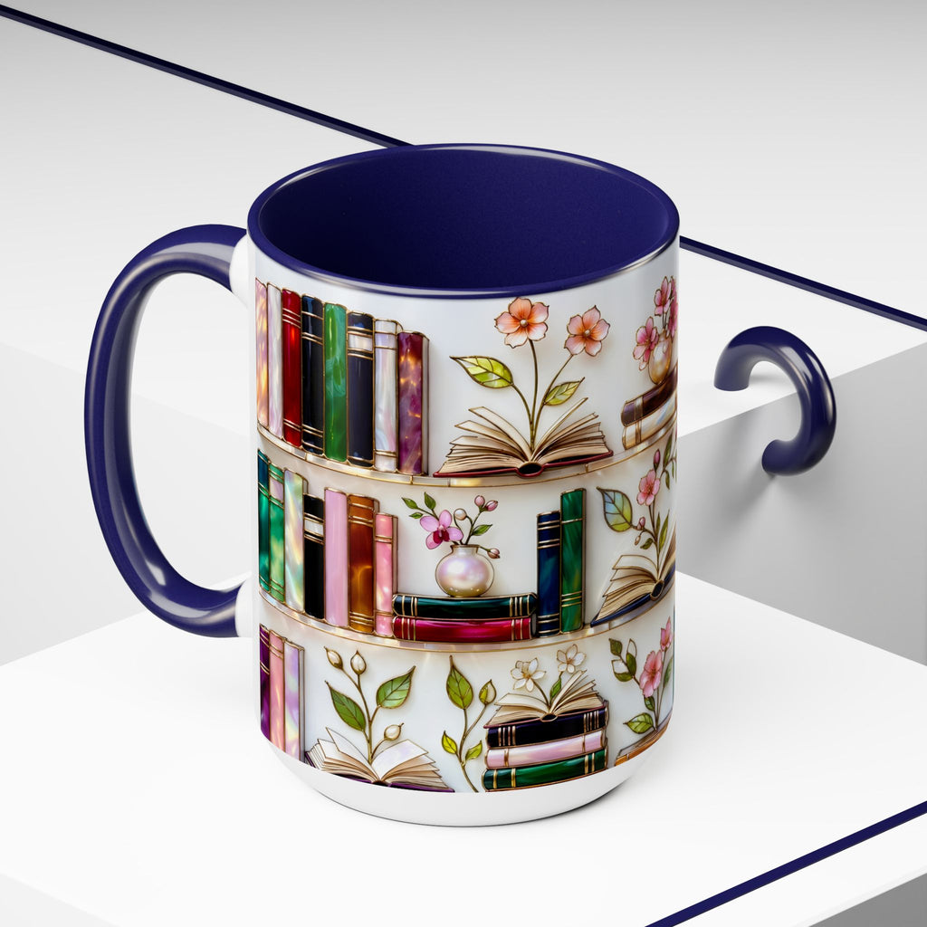 Stained Glass Bookshelf Mug, Book Lover Gift, Floral Bookish Cup, Library Aesthetic Mug, Ceramic Accent Mug, Reader Gift, Cozy Book Mug