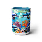 Dolphin Mug, Stained Glass Style Mug, Ocean Lover Gift, Ocean Lover Cup 15oz
