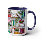 Stained Glass Style Bookshelf Mug, Colorful Floral Book Mug, Book Lover Gift. Elegant Reading Mug
