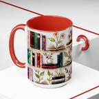 Stained Glass Bookshelf Mug, Book Lover Gift, Floral Bookish Cup, Library Aesthetic Mug, Ceramic Accent Mug, Reader Gift, Cozy Book Mug