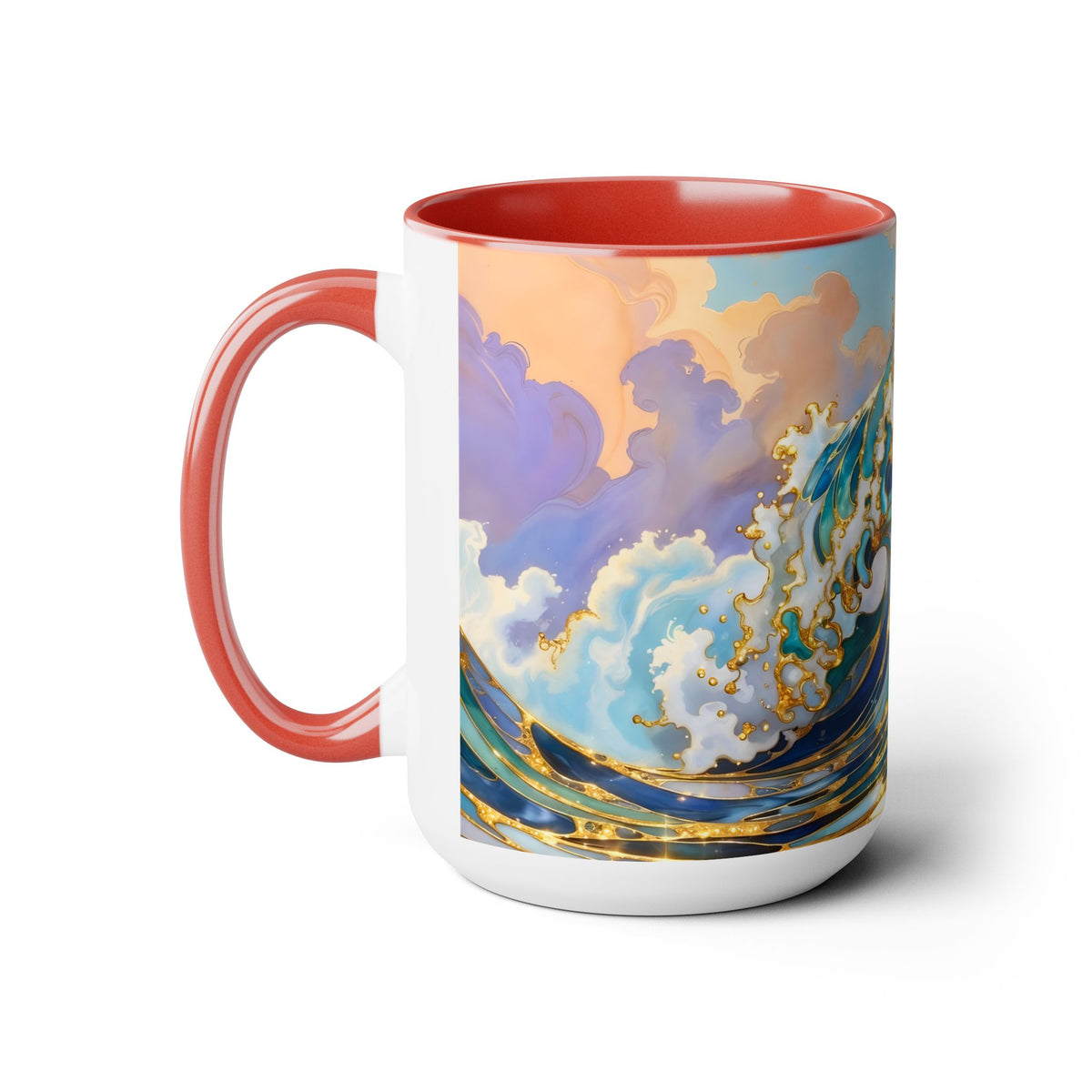 Ocean Waves Stained Glass Style Coffee Mug, Coastal Beach Decor Cup, Nautical Sea Wave Art Mug 15oz