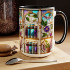 Floral Bookshelf Coffee Mug, Bookish Stained-Glass Style Ceramic Mug, Book Lover Gift 15oz