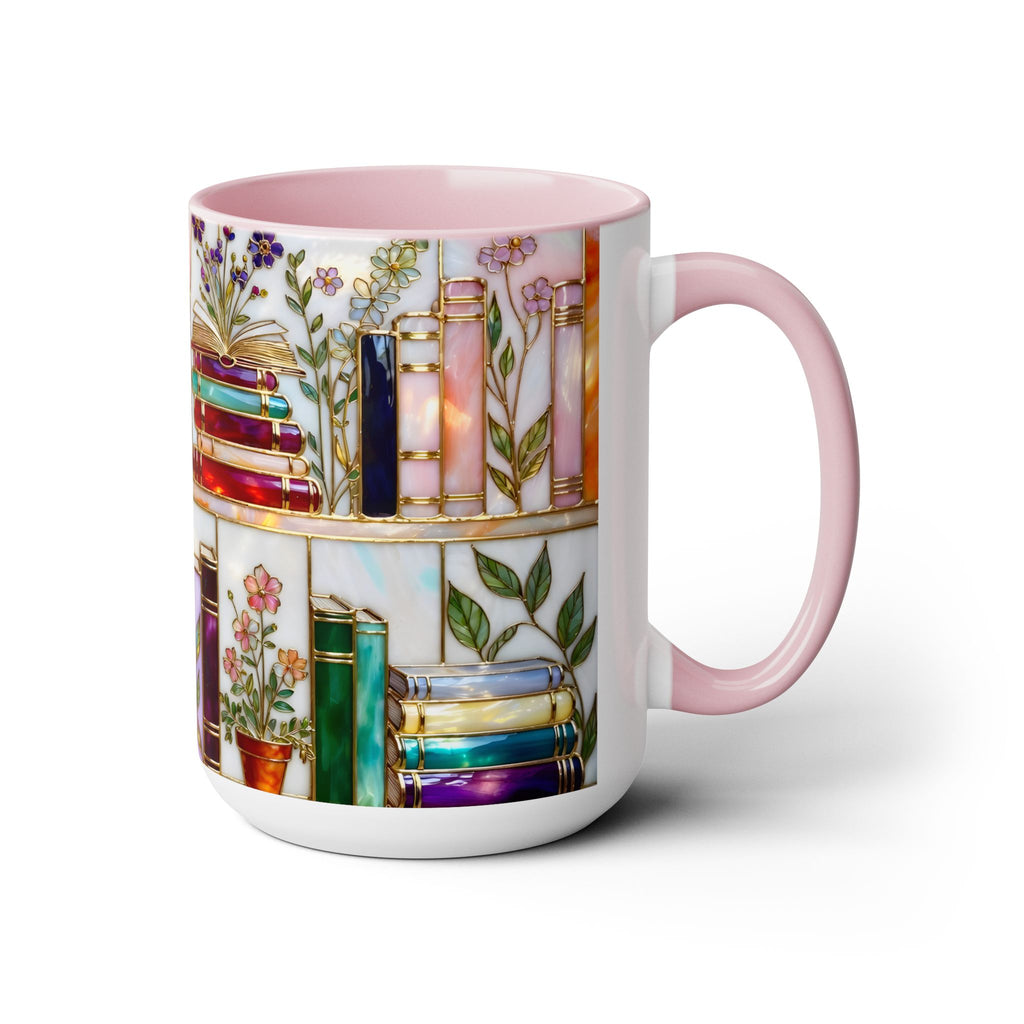 Floral Book Mug, Bookish Stained-Glass Style Mug, Book Lover Gift, Library Aesthetic Cup, Teacher Gift, Reading Mug 15oz