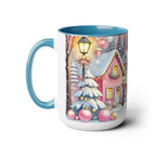 Pink Christmas Village Mug, Christmas Movie Mug, Christmas Coffee Mug Gift, Merry Christmas Mug, Winter Mug, Holiday Kitchen Decor 15 oz