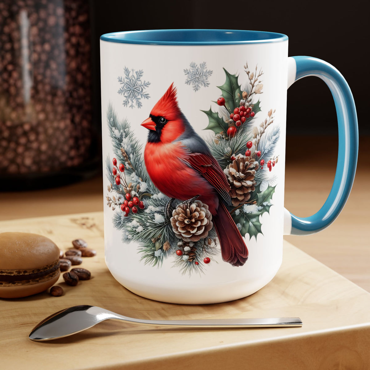 Cardinal Christmas Mug, Bird on Snowy Branch Mug, Bird Retro Christmas Mug, Cottagecore Mug, Christmas Movie Mug Christmas Kitchen Mug 15oz