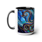 Blue Octopus Mug, Stained Glass Style | Ocean Art Coffee Cup, Beach Lover Cup 15oz