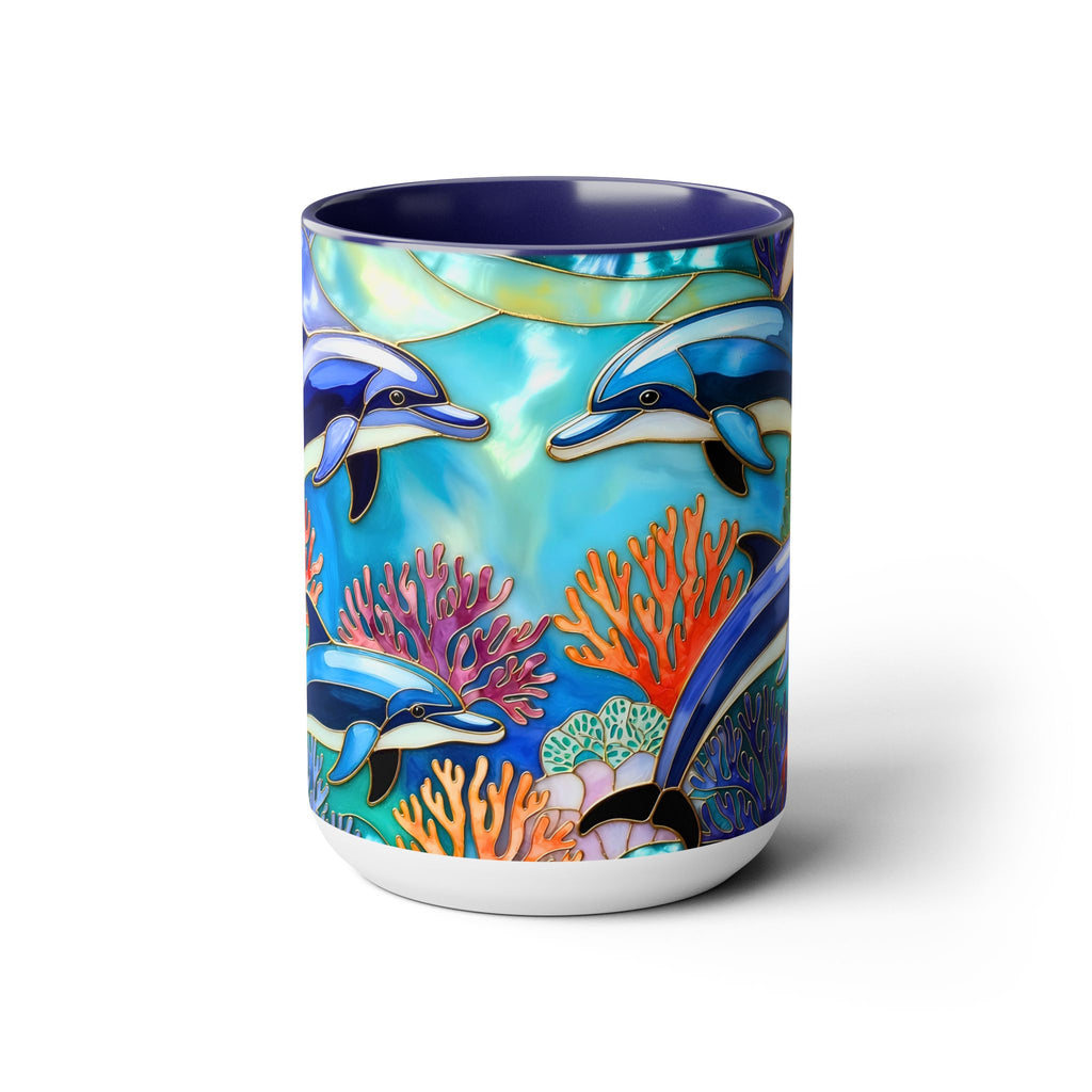 Dolphin Mug, Stained Glass Style Mug, Ocean Lover Gift, Ocean Lover Cup 15oz