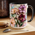 Stained Glass Style Floral Mug, 15 oz, Pink, Purple & Peach Wildflowers Cup