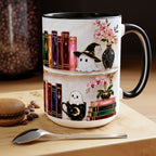 Halloween Ghost Bookshelf Mug, Black Cat Coffee Mug, Witchy Ghost Mug, Book Lover Gift, Spooky Library Mug, Pink Floral Bookshelf Mug 15oz