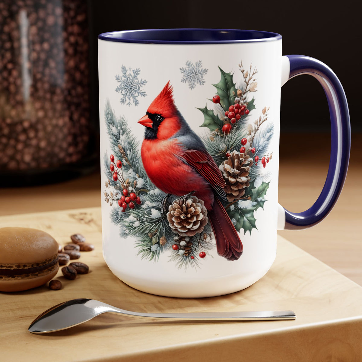 Cardinal Christmas Mug, Bird on Snowy Branch Mug, Bird Retro Christmas Mug, Cottagecore Mug, Christmas Movie Mug Christmas Kitchen Mug 15oz