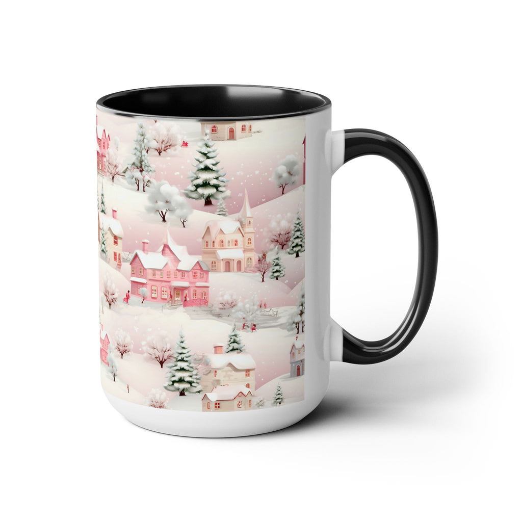Pink Christmas Village Mug, Christmas Movie Mug, Christmas Coffee Mug, Merry Christmas Mug, Aesthetic Mug, Holiday Kitchen Decor, 15oz