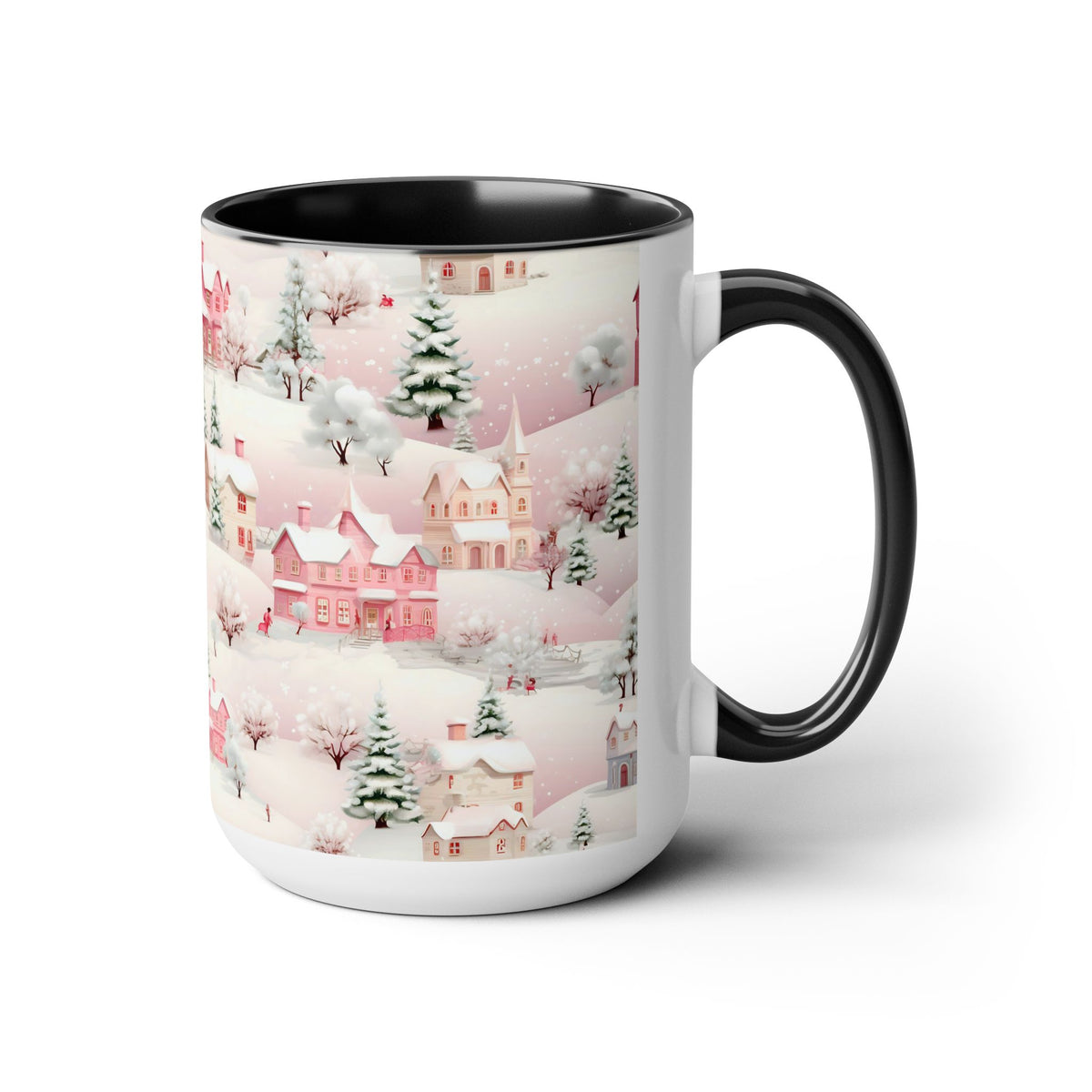 Pink Christmas Village Mug, Christmas Movie Mug, Christmas Coffee Mug, Merry Christmas Mug, Aesthetic Mug, Holiday Kitchen Decor, 15oz