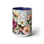 Stained Glass Style Floral Mug, 15 oz, Pink, Purple & Peach Wildflowers Cup