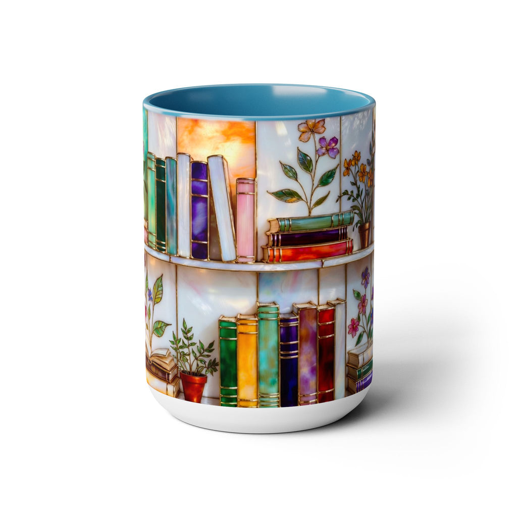 Floral Bookshelf Coffee Mug, Bookish Stained-Glass Style Mug, Book Lover Gift, Library Aesthetic Cup, Teacher Gift, Reading Mug 15oz
