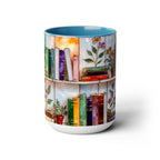 Floral Bookshelf Coffee Mug, Bookish Stained-Glass Style Mug, Book Lover Gift, Library Aesthetic Cup, Teacher Gift, Reading Mug 15oz