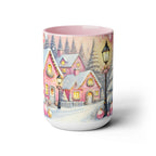 Pink Christmas Village Mug, Christmas Movie Mug, Christmas Coffee Mug Gift, Merry Christmas Mug, Winter Mug, Holiday Kitchen Decor 15 oz