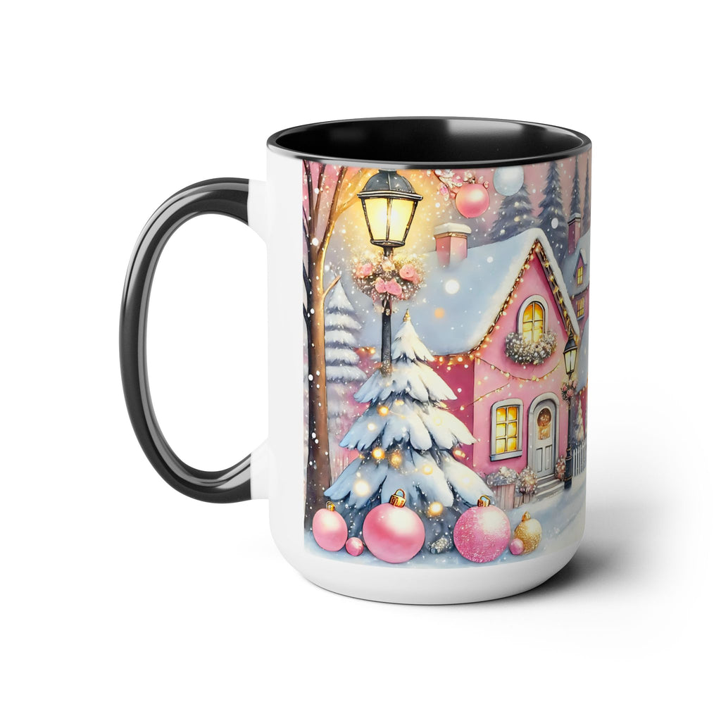 Pink Christmas Village Mug, Christmas Movie Mug, Christmas Coffee Mug Gift, Merry Christmas Mug, Winter Mug, Holiday Kitchen Decor 15 oz