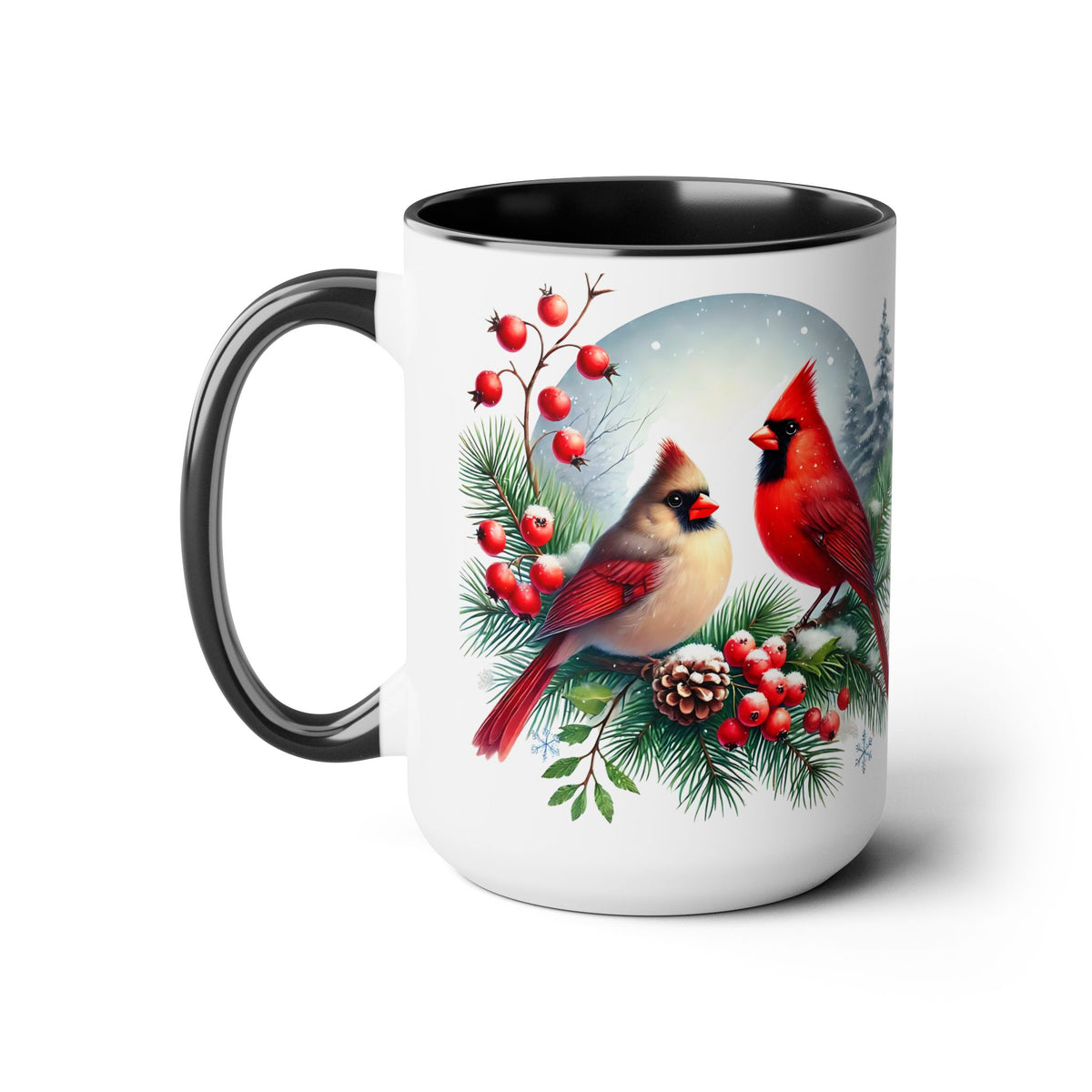 Cardinal Christmas Mug, Bird on Snowy Branch Mug, Bird Retro Christmas Mug, Cottagecore Mug, Christmas Cardinal Pair Mug, Christmas Mug 15oz