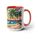 Beach Sunrise Stained Glass Style Mug, Coastal Ocean Coffee Cup, Sunrise Sea Mug, Beach Lover Cup 15oz