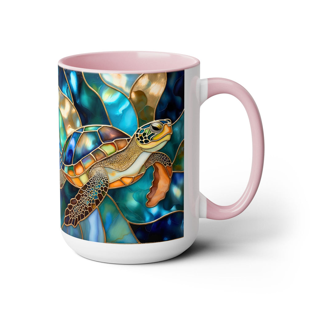Sea Turtle Mug, Stained Glass Style | Ocean Coffee Cup, Ocean Lover Cup 15oz
