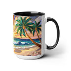 Beach Sunrise Stained Glass Style Mug, Coastal Ocean Coffee Cup, Sunrise Sea Mug, Beach Lover Cup 15oz
