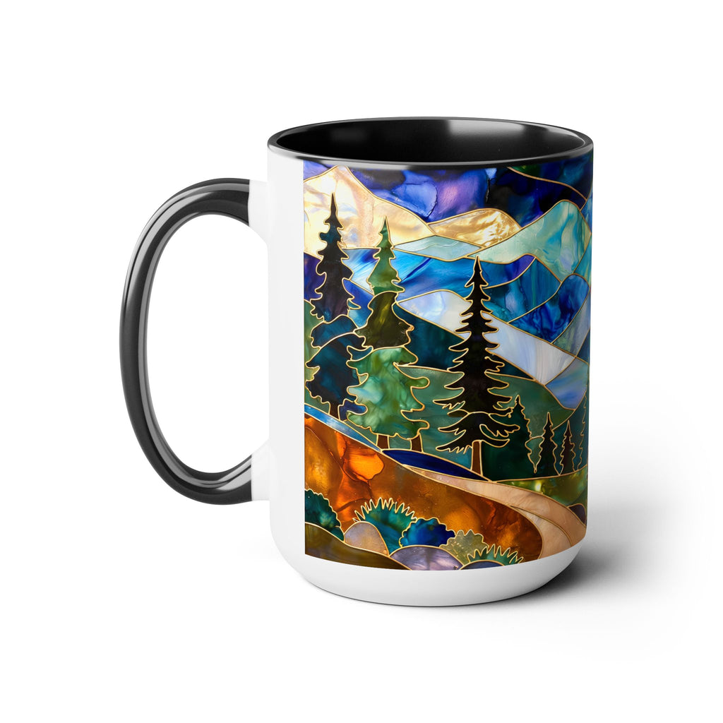 Stained Glass Style Mountain Camper Mug, Camping Coffee Cup, Outdoor Adventure Mug, Nature Lover Gift, Fathers Day Mug, Forest Landscape Cup
