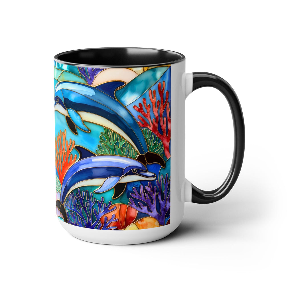 Dolphin Mug, Stained Glass Style Mug, Ocean Lover Gift, Ocean Lover Cup 15oz