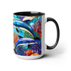 Dolphin Mug, Stained Glass Style Mug, Ocean Lover Gift, Ocean Lover Cup 15oz